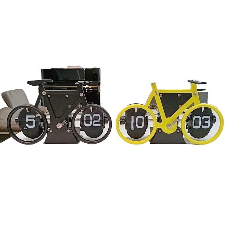 德国自动翻页钟表复古客厅摆件自行车翻页机械时钟闹钟个性台钟