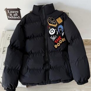 面包服外套国潮美式 加厚宽松保暖 复古高街印花立领棉衣棉服男冬季