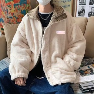 冬季 羊羔毛双面穿棉服潮流韩系立领棉袄加厚面包服保暖棉衣外套男