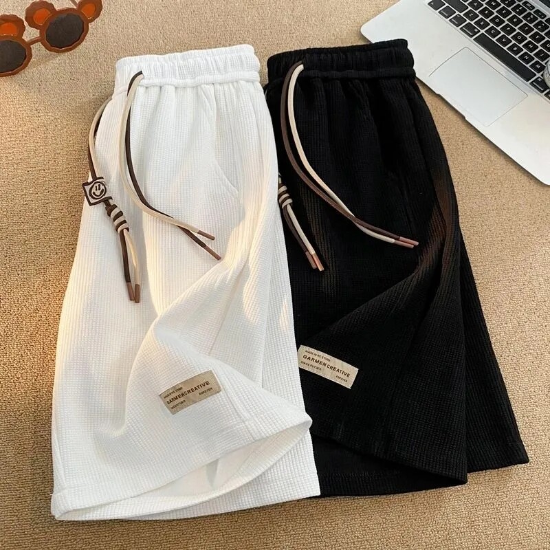 2026新华夫格短裤男夏季薄款透气休闲男款潮流宽松美式运动五分裤