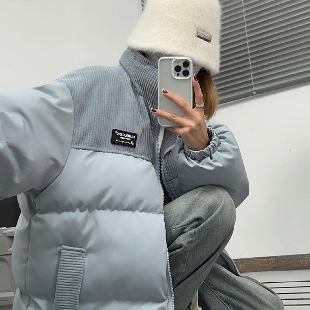 冬季新款韩版撞色立领面包服男女冬季加厚宽松拼接棉衣保暖外套