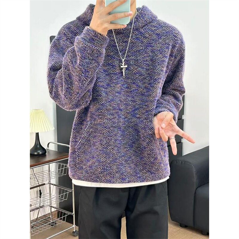 美式复古莫奈紫连帽卫衣男女款秋冬季宽松慵懒外套高级感休闲上衣