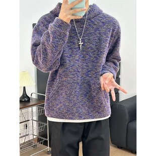 宽松慵懒外套高级感休闲上衣 秋冬季 美式 复古莫奈紫连帽卫衣男女款