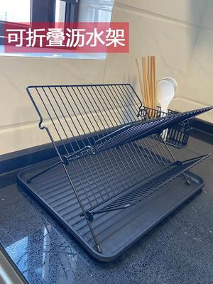 厨房碗碟收纳架简易不锈钢沥水架小型双层置物架可折叠大容量碗架