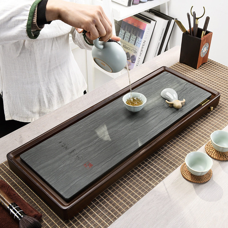 家用乌金石茶盘排水式竹制茶海大号功夫茶具小茶台简约办公室