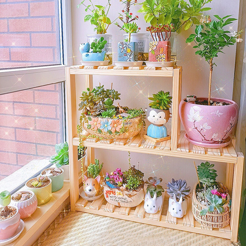 实木架子花架封闭阳台花架多肉花架落地式户外庭院阶梯式客厅花架