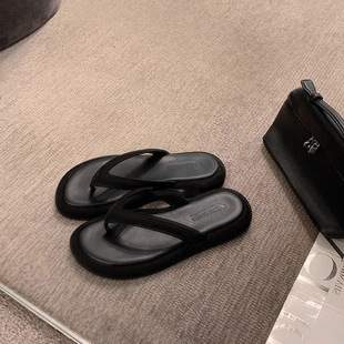 stylish 女厚底凉鞋 法式 蓬松踩屎感沙滩拖鞋 复古度假人字拖