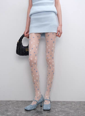 JW stylish 星星印花连裤袜 个性超薄网纱女甜美芭蕾风轻熟丝袜