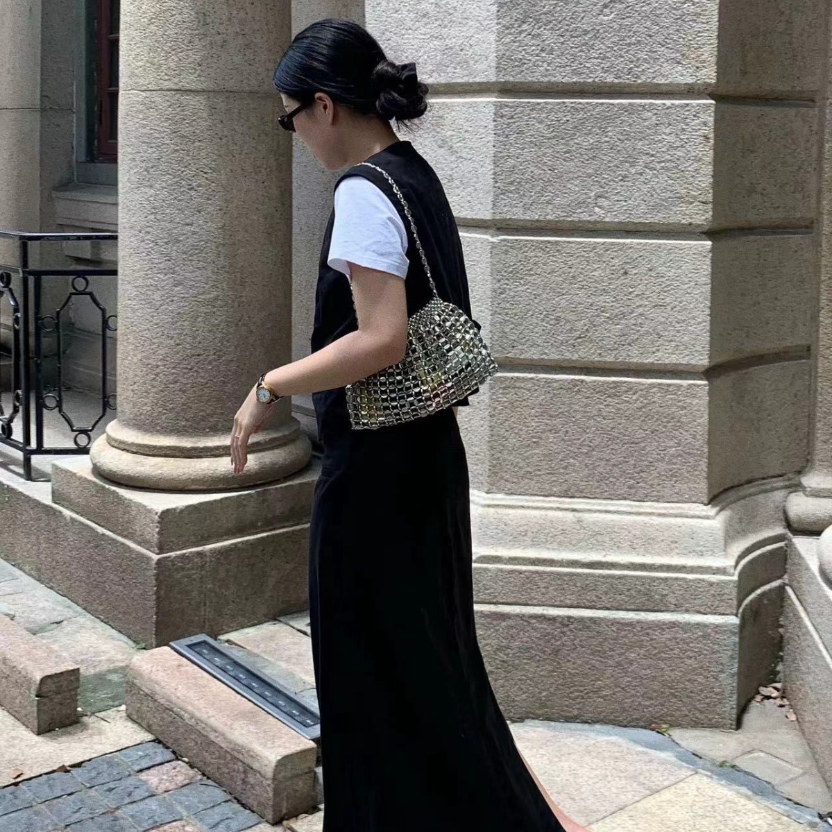 JWstylish复古银色手提包包女