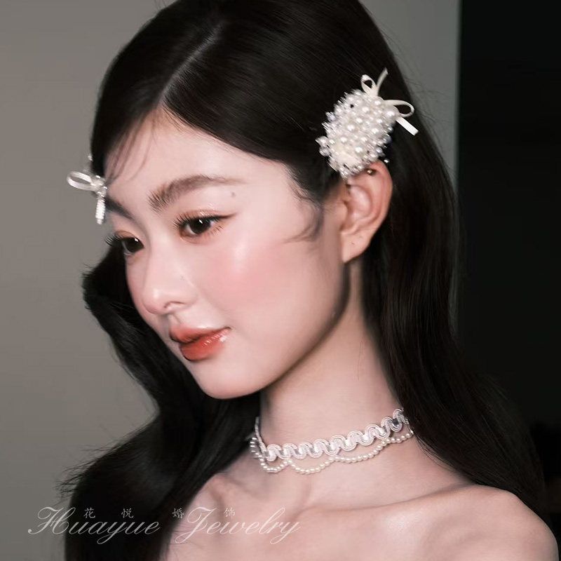法式新娘头饰珍珠发夹发饰高级感气质刘海夹子甜美婚纱晨袍发饰品