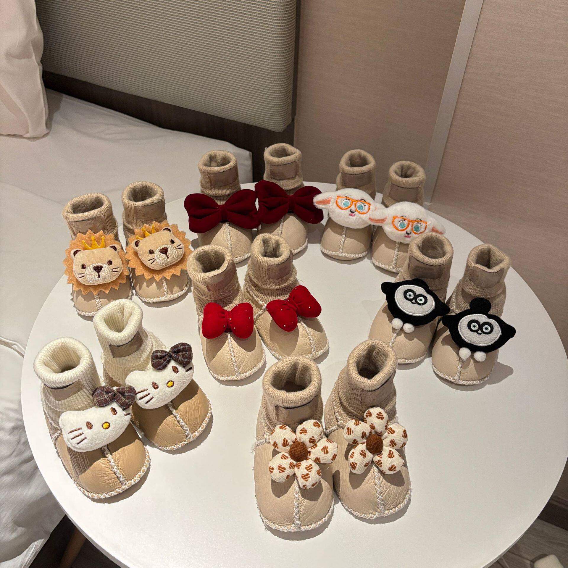 皮羊毛一体加绒加厚卡通男女宝冬季步前鞋袜软底鞋婴儿鞋袜0-1岁