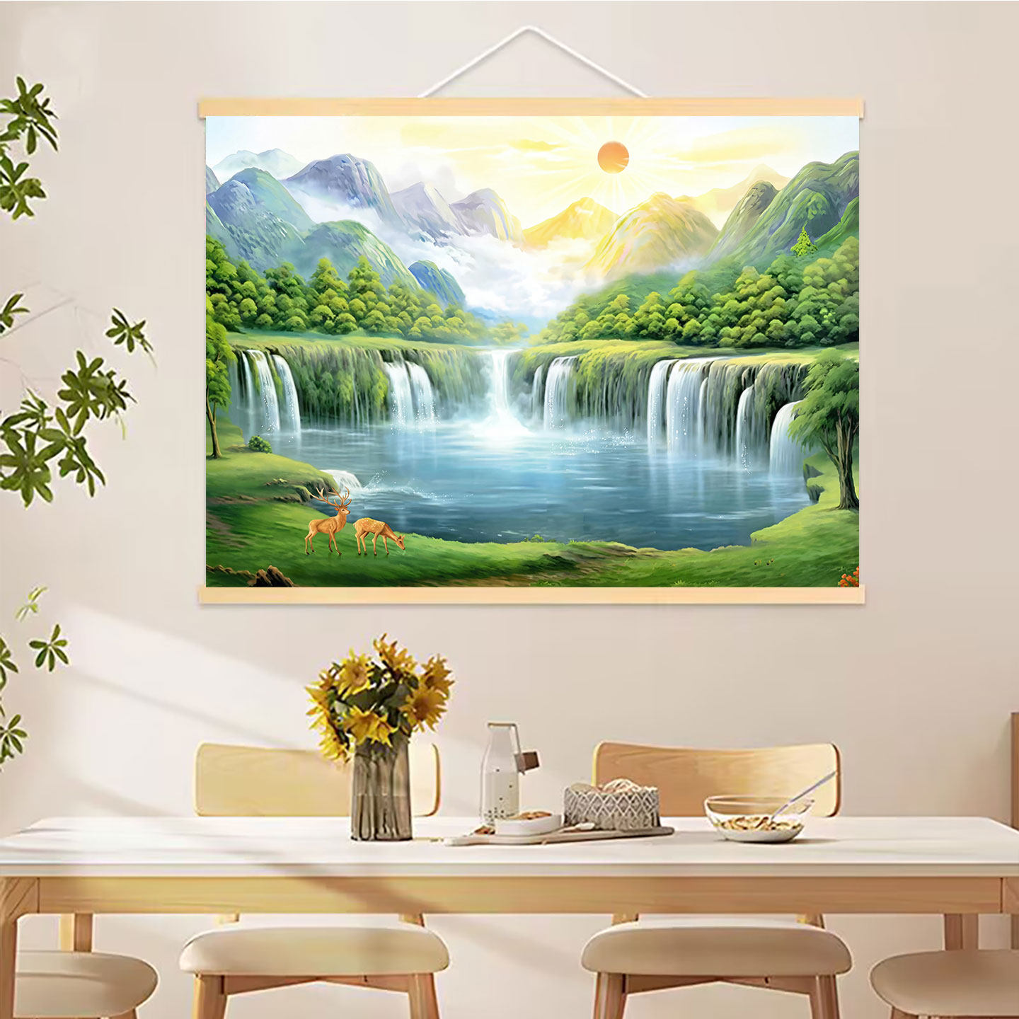 流水生财山水风景画客厅餐厅背景墙装饰办公室挂画招财聚宝盆壁画