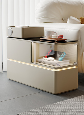 沙发边几客厅2024新款小户型实木茶几边柜落地灯一体可移动小推车