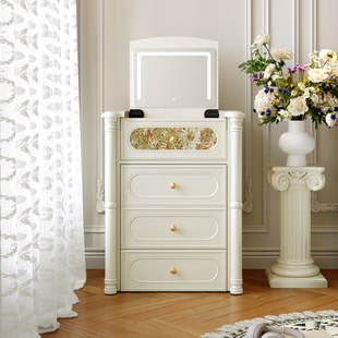 法式梳妆台高级主卧超好看小型翻盖化妆台奶油风床头柜一体收纳柜