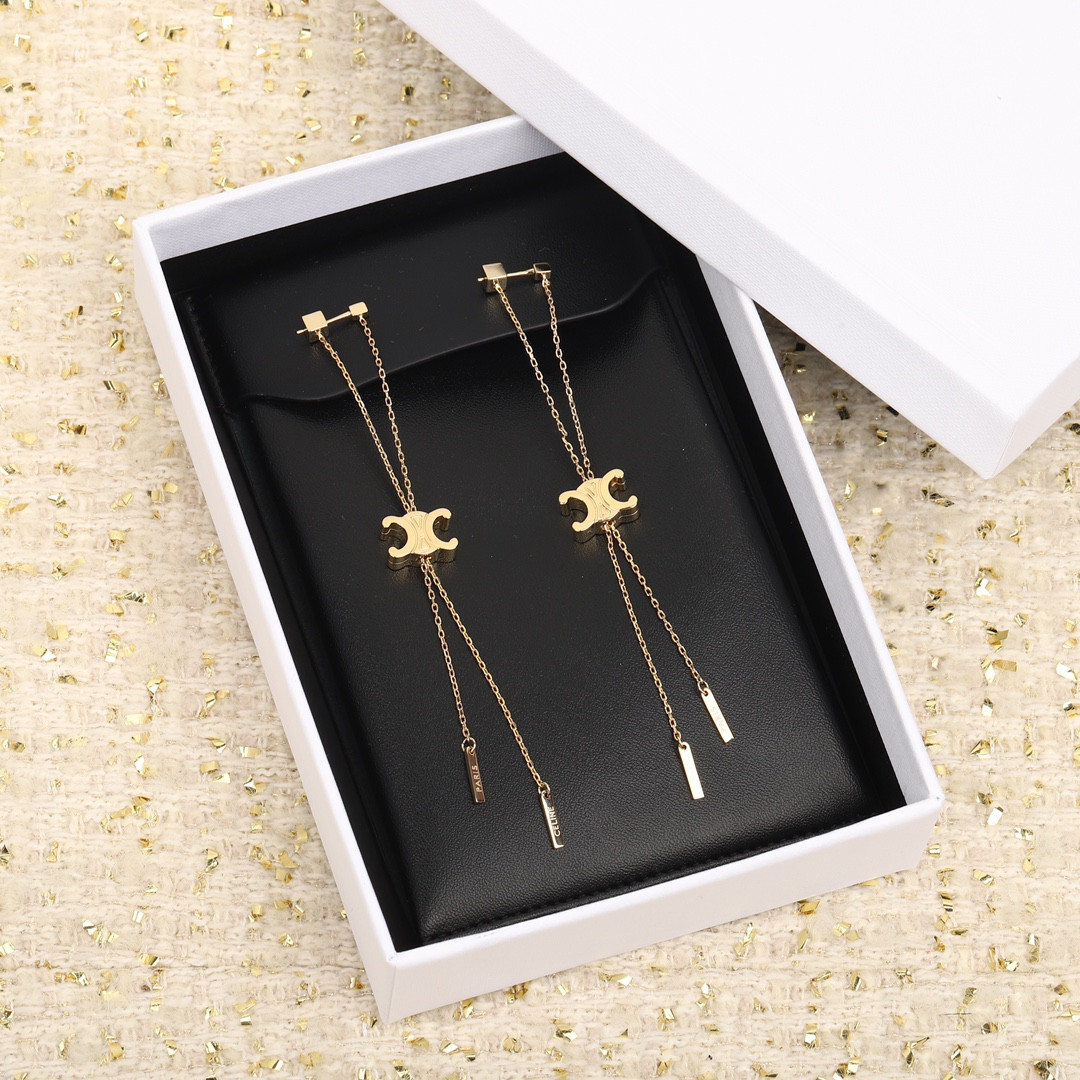 欧美凯旋门黄铜镀18k金长款流苏耳钉耳环轻奢高级耳坠网红明星款