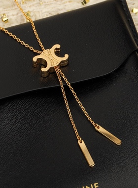 欧美凯旋门毛衣链女黄铜镀18k金流苏链条项链颈链高级网红明星款