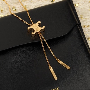 欧美凯旋门毛衣链女黄铜镀18k金流苏链条项链颈链高级网红明星款