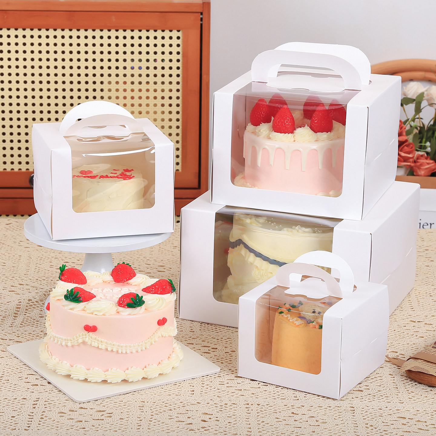 手提蛋糕盒高档大开窗蛋糕包装盒