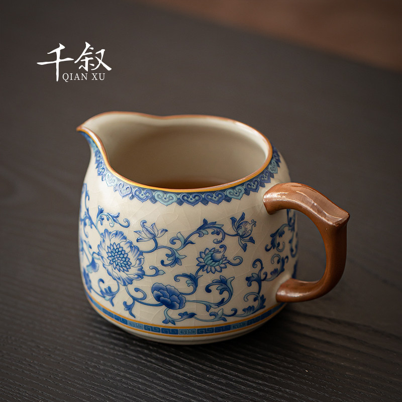 青花汝窑茶漏一体陶瓷新款2026高档过滤家用功夫分茶器具公道杯子