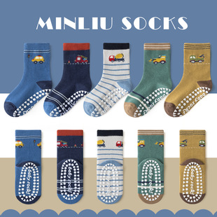 儿童地板袜子男童保暖袜子防滑秋冬季点胶儿童袜卡通汽车宝宝袜子