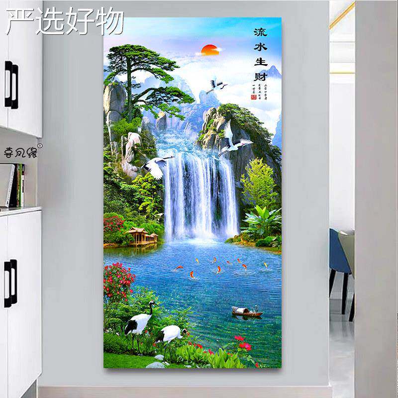 【全国包邮】壁纸自粘竖版水防水玄关贴画中墙贴山风景装饰画过道