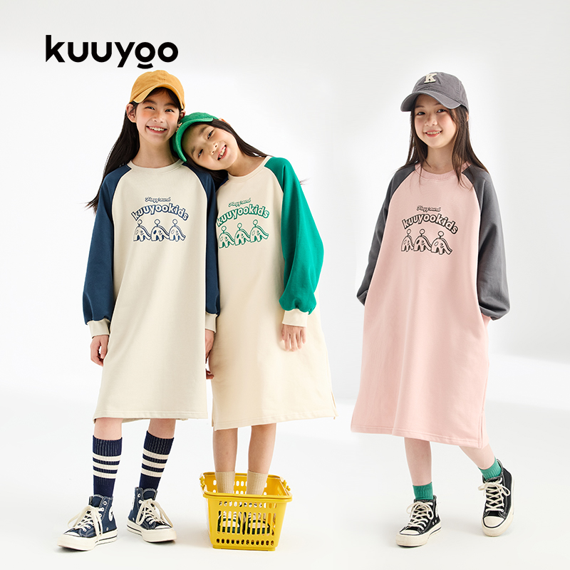 KUUYOO儿童春款童年游乐场系列插肩袖卫衣裙中大童女童连衣裙裙子