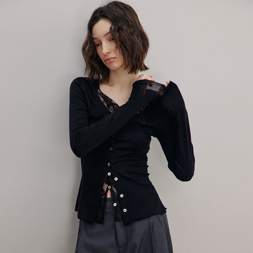 DNCY丨蕾丝领假两件T恤衫