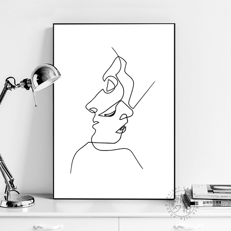 极简黑白线条抽象画 艺术创意卧室挂画餐厅客厅组合画