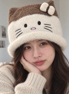 帽子女生冬可爱Kitty猫包头帽圆脸韩系ins风2026新款今年流行爆款