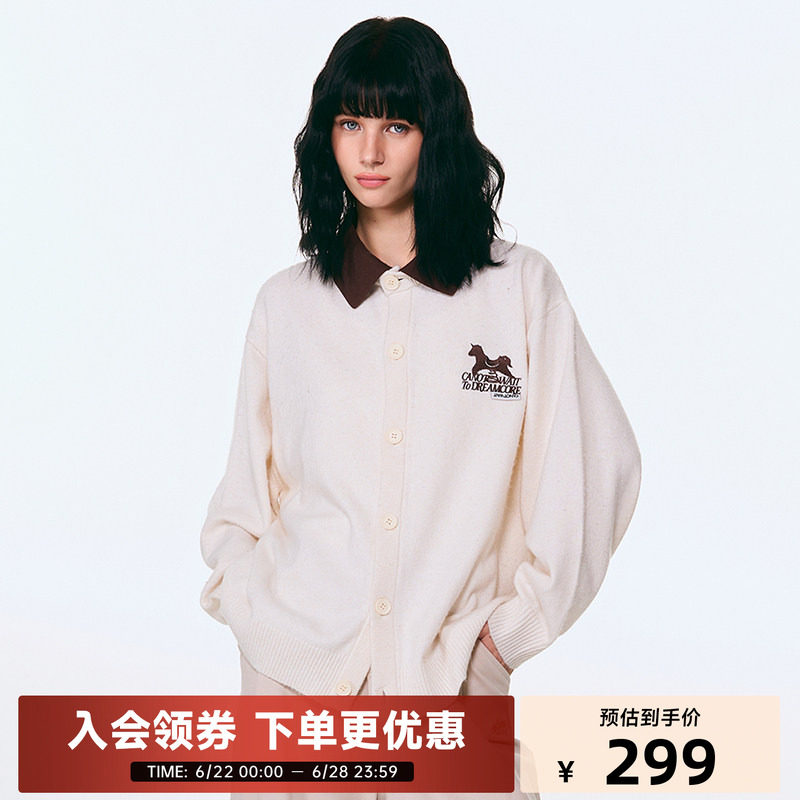 陈伟霆CANOTWAIT童话撞色宽松翻领含羊毛毛衣开衫秋冬新品男女