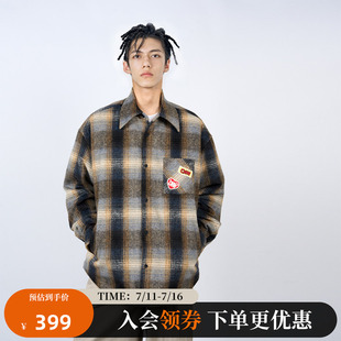 CANOTWAIT 复古渐变格纹长袖衬衫棉服外套秋冬情侣款设计感休闲