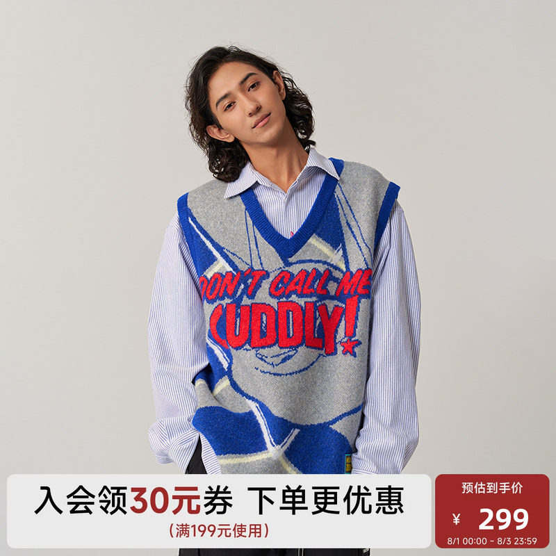 CANOTWAIT 迪士尼疯狂动物城系列格纹V领套头毛衣背心无袖百搭