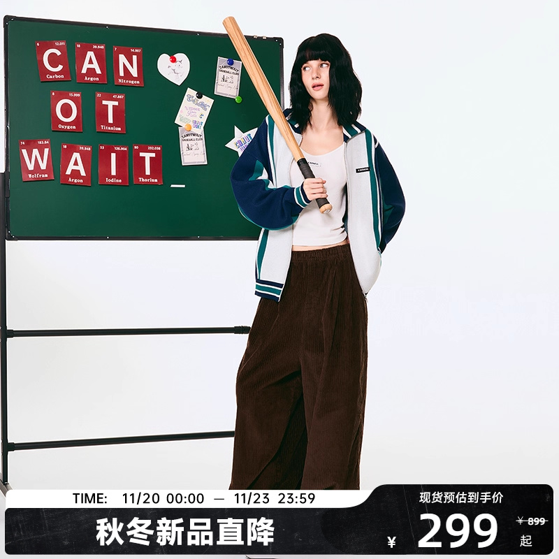 【开学装备】CANOTWAIT美式复古LOGO翻领拉链开衫秋冬季情侣毛衣