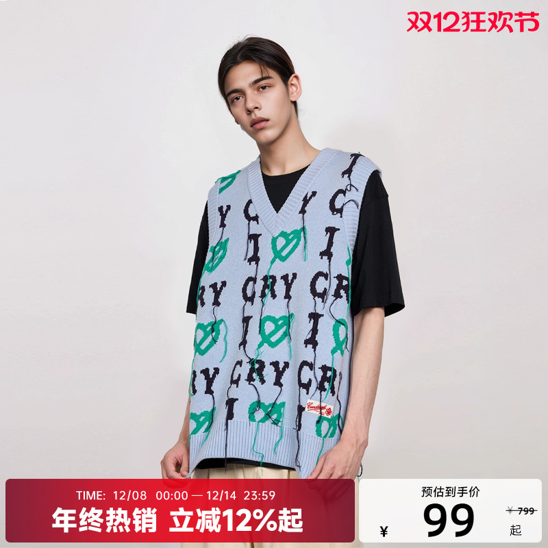 CANOTWAIT字母LOGO流苏毛衣背心