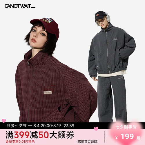 陈伟霆 CANOTWAIT刺绣LOGO格纹套装外套长裤男女秋冬套装基础款