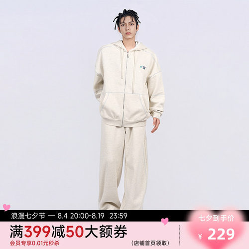 CANOTWAIT_athome系列复古彩标抓绒卫裤休闲百搭男女款秋冬季潮
