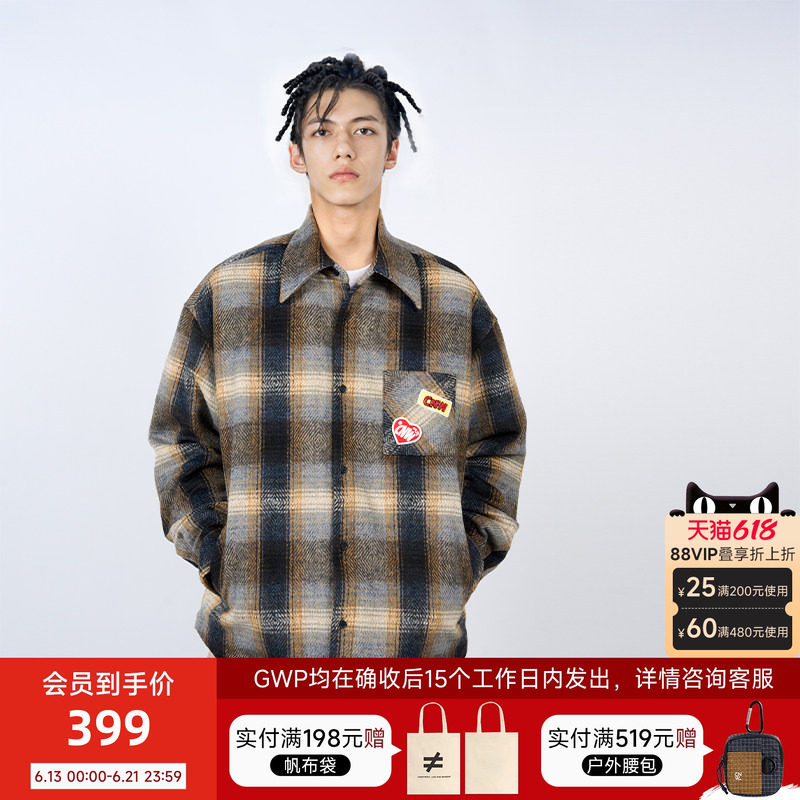 CANOTWAIT 复古渐变格纹长袖衬衫棉服外套秋冬情侣款设计感休闲