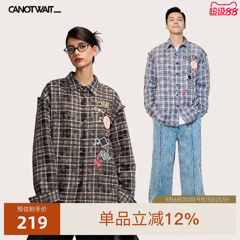 陈伟霆CANOTWAIT格纹棉服加厚男女外套秋冬衬衫宽松保暖情侣休闲
