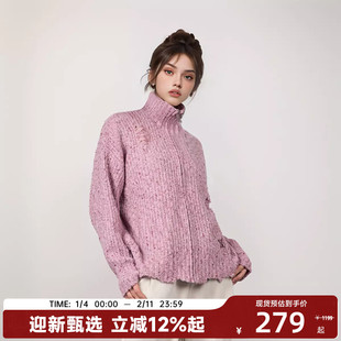 【陈伟霆】CANOTWAIT破洞高领拉链毛衣开衫外套宽松慵懒男女同款