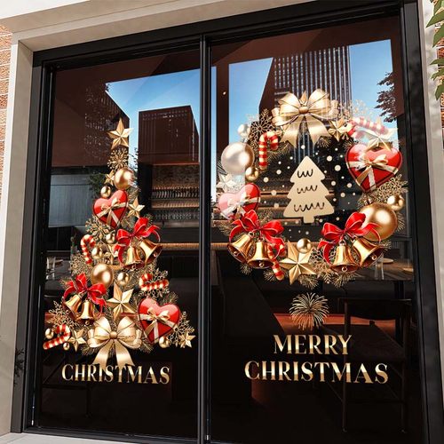 圣诞节玻璃门贴纸双面同色静电贴