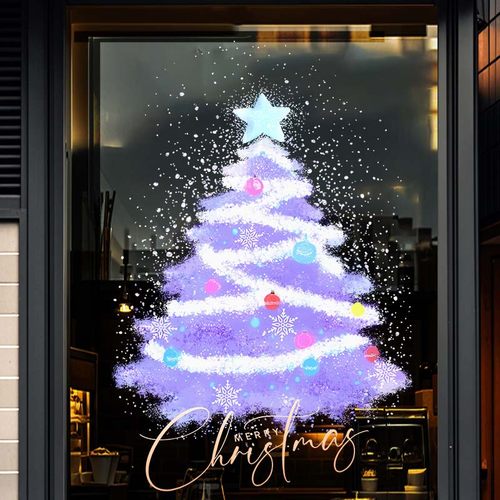 UV玻璃门贴纸氛围圣诞树装饰窗贴
