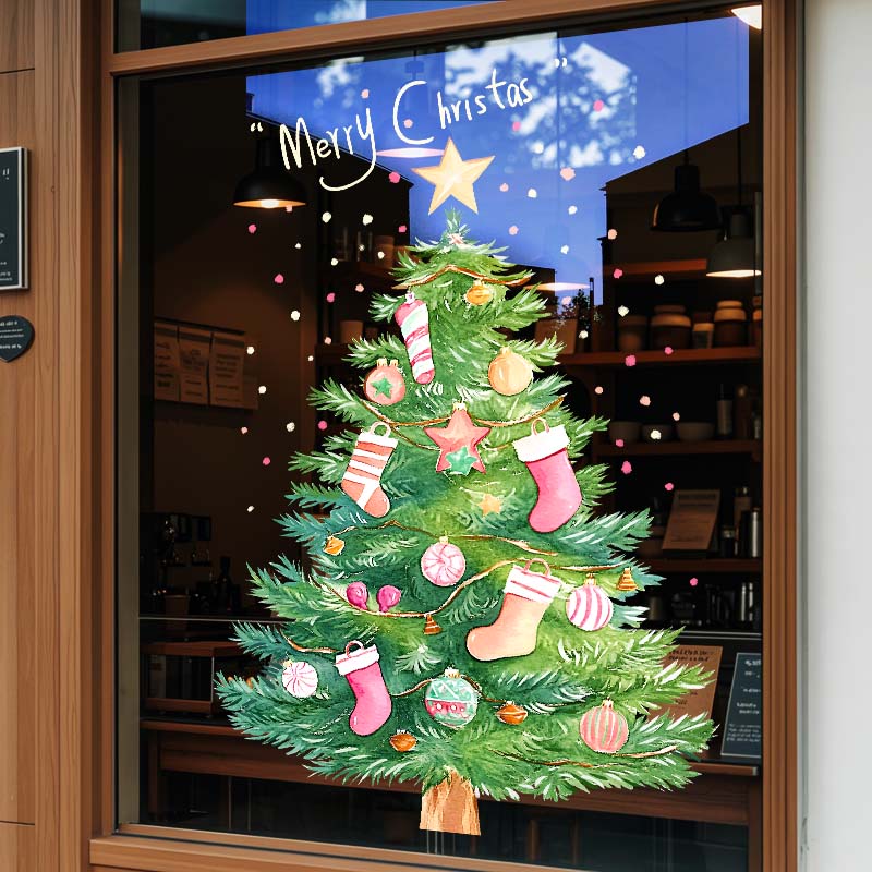 UV玻璃门贴纸氛围圣诞树装饰窗贴