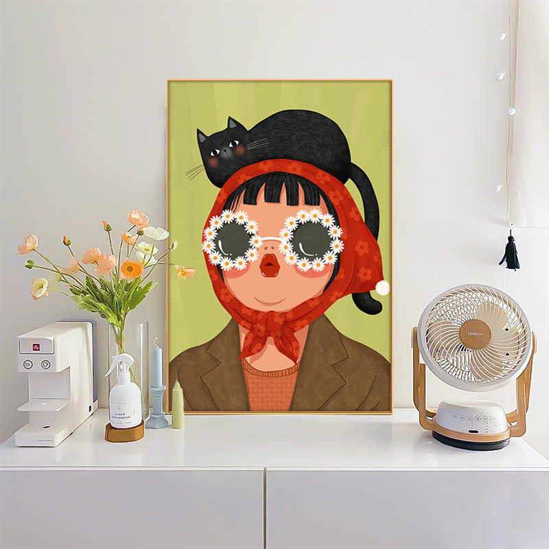 现代轻奢玄关装饰画复古人物波普风客厅壁画可爱趣味卧室床头挂画