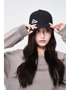 berealna于文文明星同款飘带黑色休闲棒球帽大头鸭舌帽