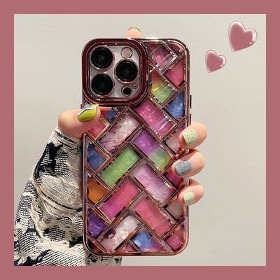 适用高级感彩色贝壳条纹iphone1pro max手机壳苹果14新款ins风12pro硅胶11女plus创意14promax防摔套