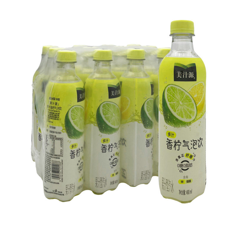 可口可乐美汁源香柠味气泡水480ml*12瓶装碳酸气泡饮料