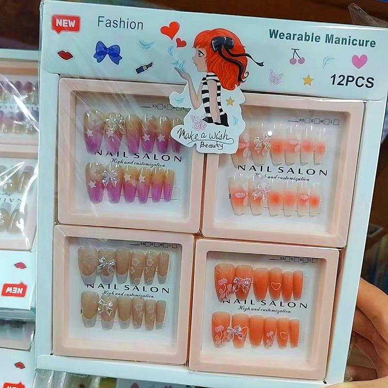 产品美甲穿戴式可拆卸学生美甲贴指甲贴片中长款法式蝴蝶结美甲片