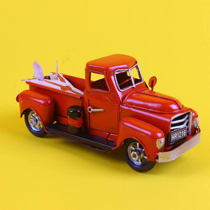 复古手工铁皮汽车模型 旅行版皮卡车汽车模型/铁皮车模工艺品