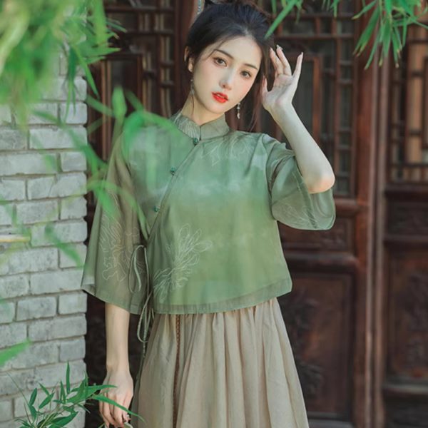 汉服女款新中式套装中国风女装禅衣茶服两件套日常改良旗袍连衣裙