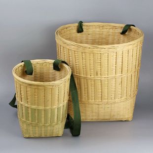 竹编背篓采摘茶叶特大号买菜双肩背箩竹筐收纳篮竹青精编承重力强